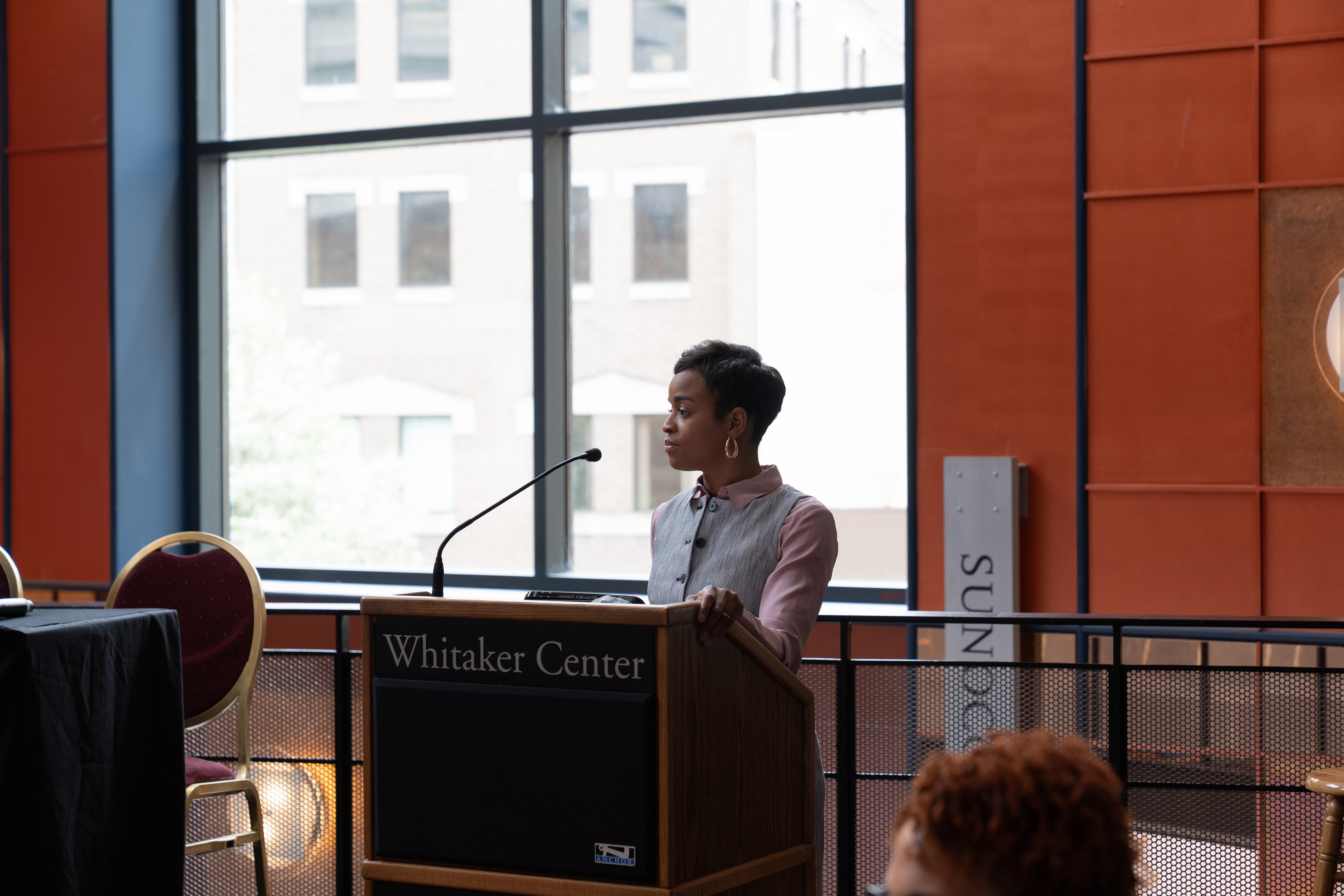Speaker at Whitaker Center podium during Black Maternal Health Week 2026